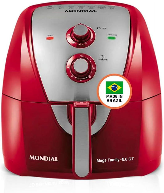 Mondial Air Fryer - 8.6 Quart Extra-Large Air Fryer, 1800 Watts - Quick Heat Circulation Technology, Low Fat Cooking Less Calories - Removable Squared Basket, Easy Usage Auto Shut Off - Red