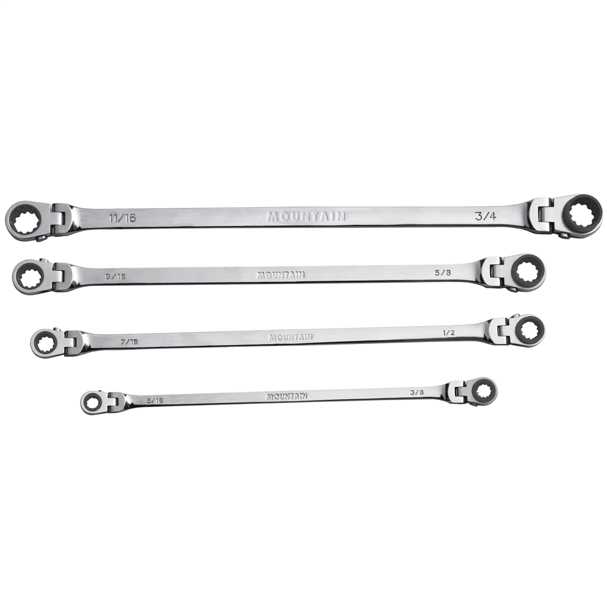 Mountain EX-PFFGBXZ-4PC Double Box Ratcheting Wrench Set Univ Spline 4pc SAE