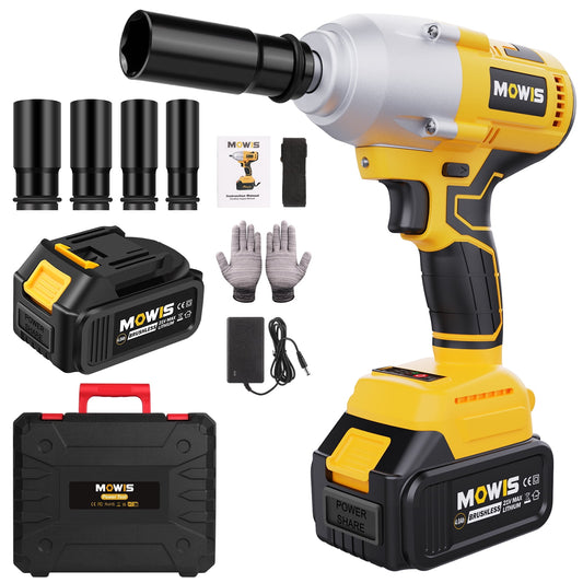 Mowis 1/2" Cordless Power Impact Wrench 515ft-bls (700N.m) High Torque 4800 Rpm Brushless Motor Half inch Impact Gun for Tire, Lug Nuts