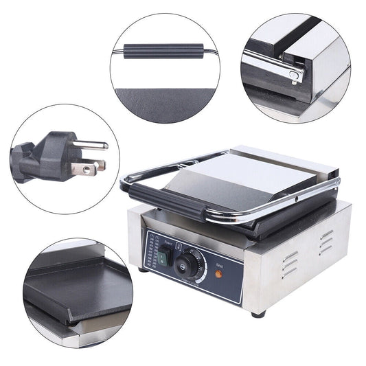 NEW Single Panini Sandwich Press Grill Smooth Flat Surface Restaurant Cafe 110V