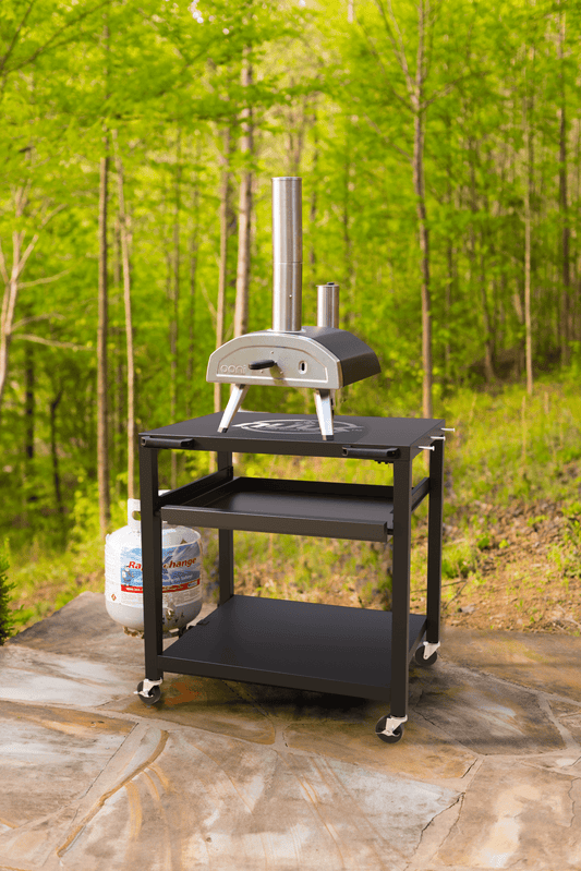 NUUK Heavy Duty Rolling Outdoor Pizza Oven Table 33.50 Inches Multifunctional Food Prep Worktable on Wheels, Black