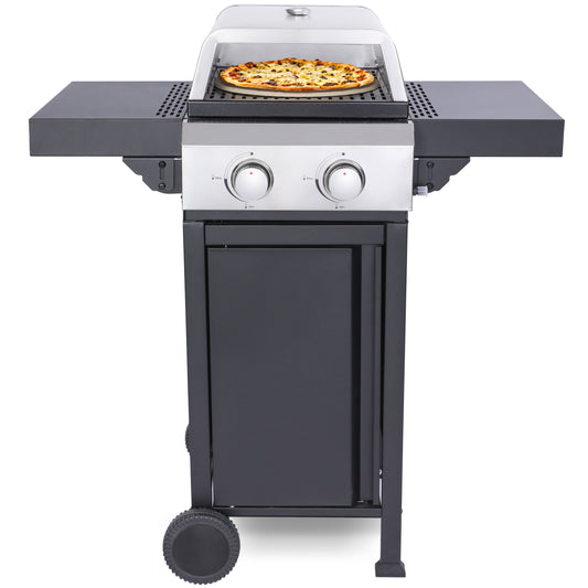 Nice Cooker 2-Burner Propane Gas BBQ & Pizza Oven  12" Pizza Maker 2-in-1 Grill with Pizza Stone, 24600 BTU Output,Cast Iron Grids Outdoor Pizza Maker