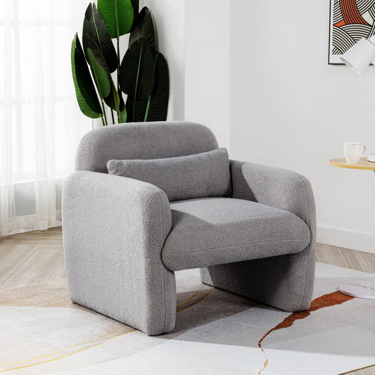Noble House 27.95" Teddy Fleece Accent Chair, Minimalist Cozy Armchair with Pillow, Stylish Single Sofa, Grey