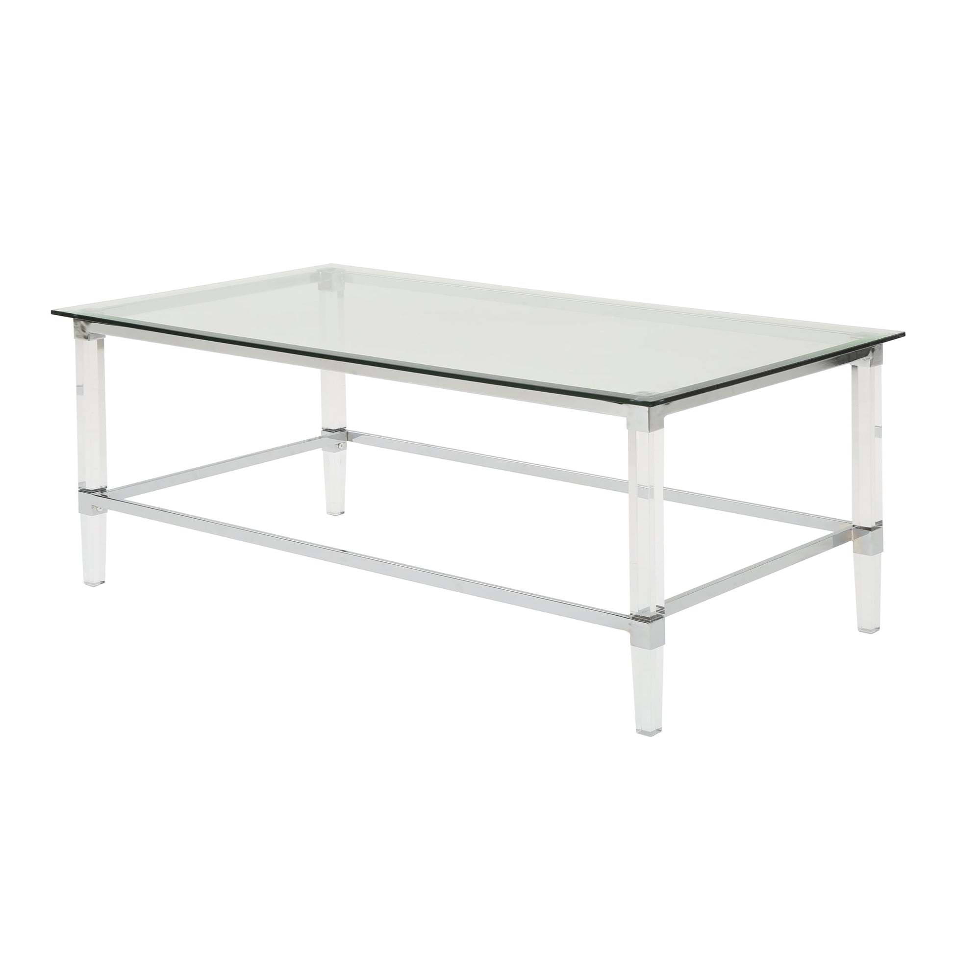 Noble House Liat Modern Tempered Glass Rectangular Coffee Table with Acrylic and Iron Accents