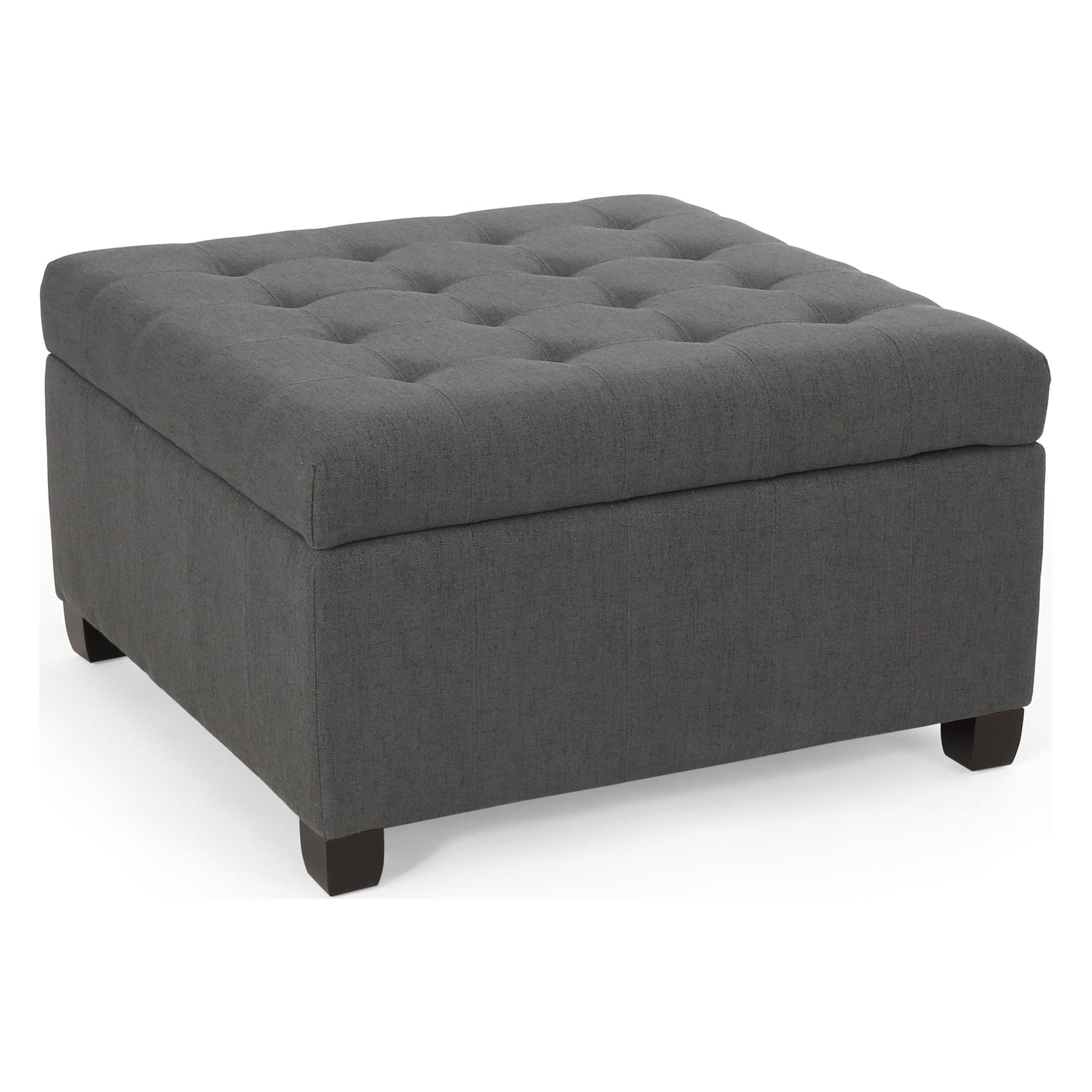 Noble House Willa Contemporary Tufted Fabric Storage Ottoman, Dark Gray, Dark Brown