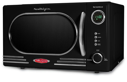 Nostalgia Retro Countertop Microwave Oven - Large 1000-Watt - 1.1 cu ft - 12 Pre-Programmed Cooking Settings - Digital Clock - Kitchen Appliances - Black