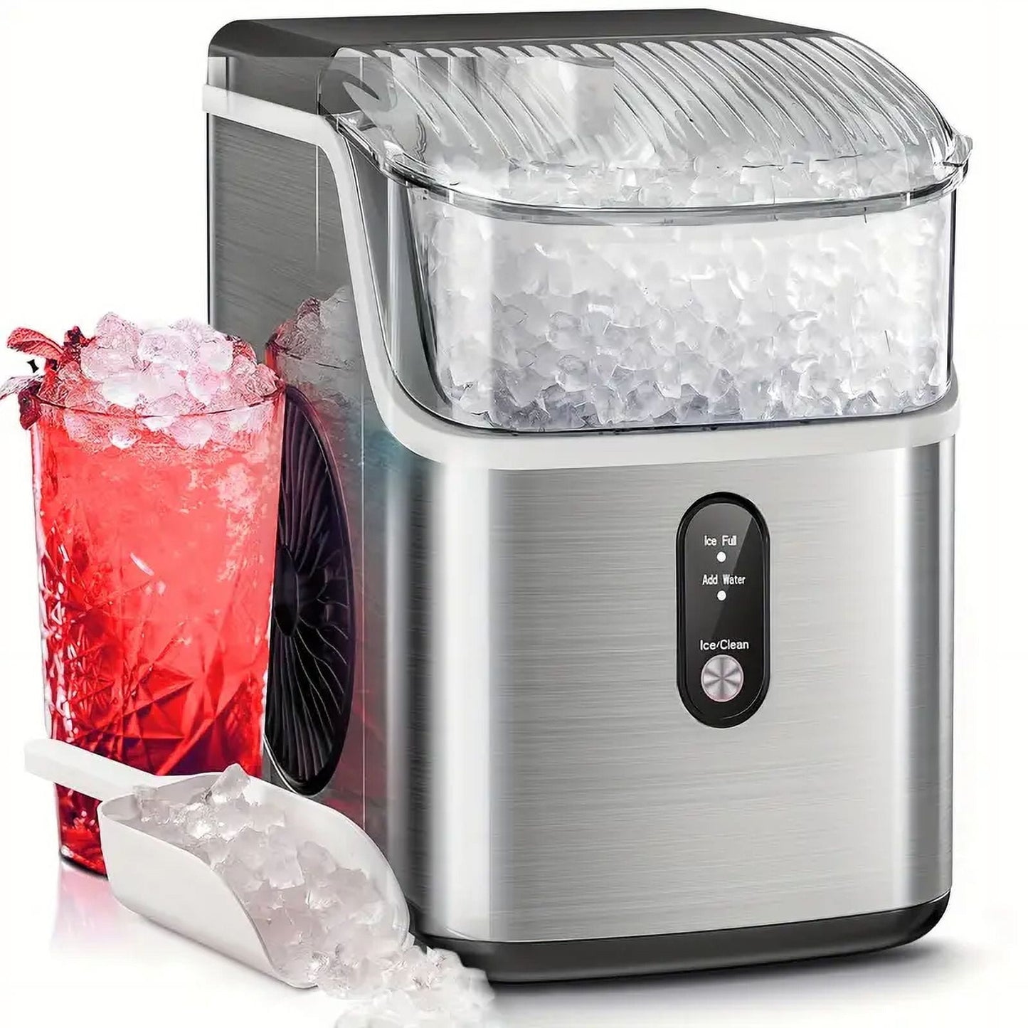 Nugget Ice Makers Countertop, 35lbs/Day Pebble Ice Maker Machine With Chewable Ice, Self-Cleaning Silver