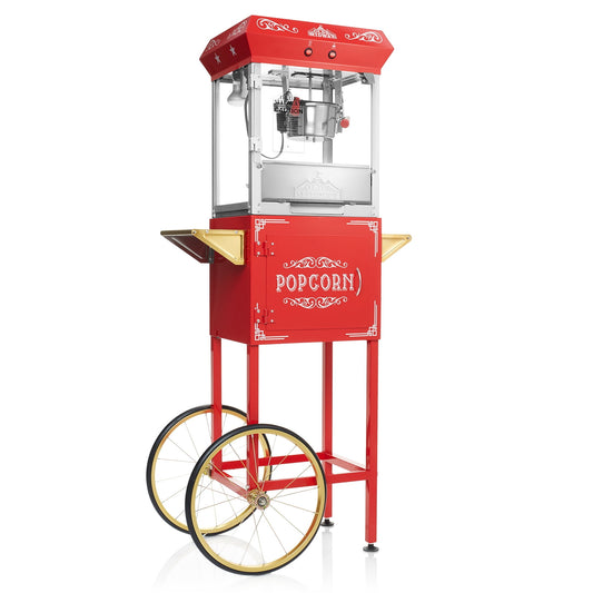 Olde Midway Vintage-Style Popcorn Machine Popper with Cart and 6 Ounce Kettle, Red