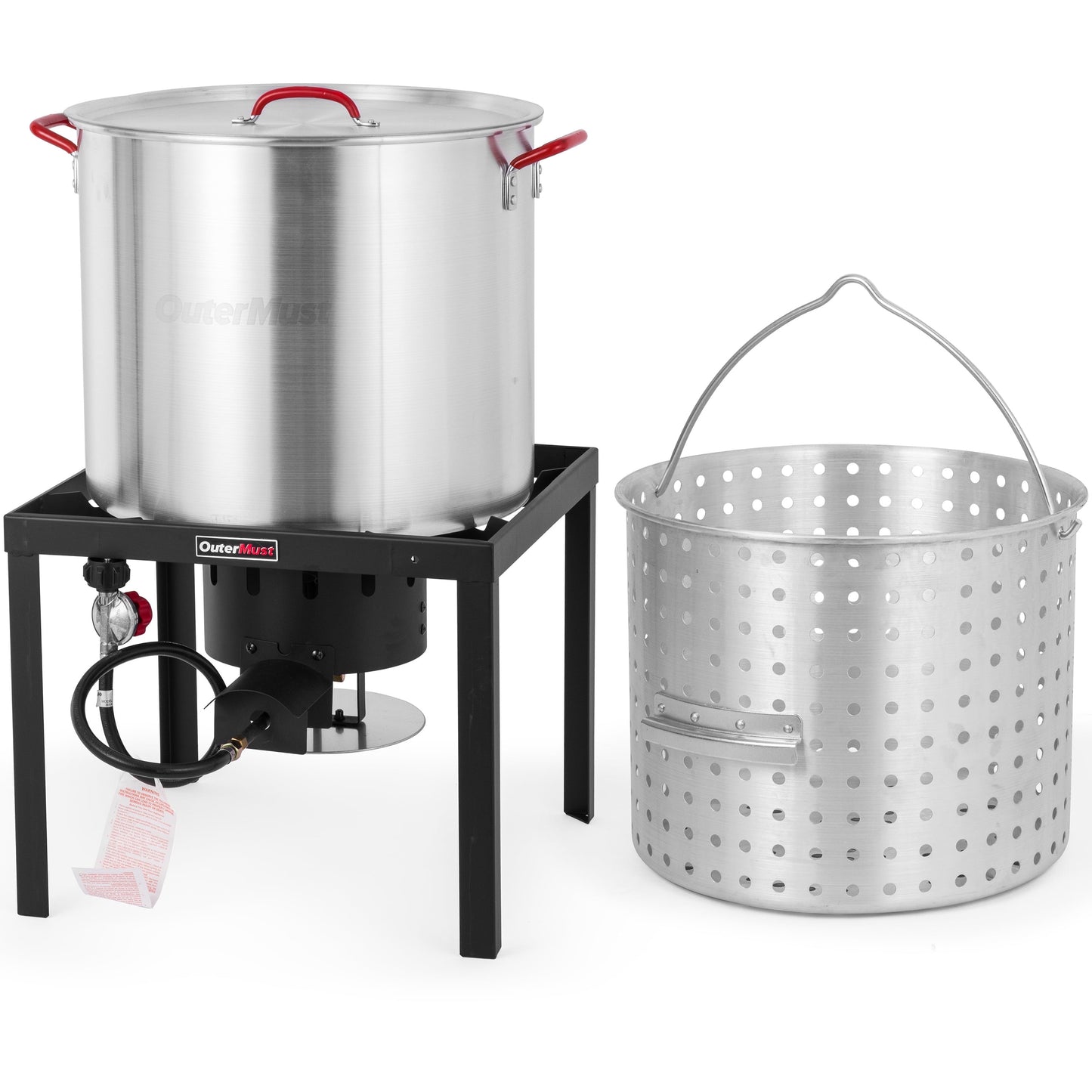 OuterMust 80 Qt. Crawfish Boiler Crab Boil Pot and Burner 110,000 BTU Aluminum Seafood Boil Pot and Burner with 10 PSI Regulator for Cooking