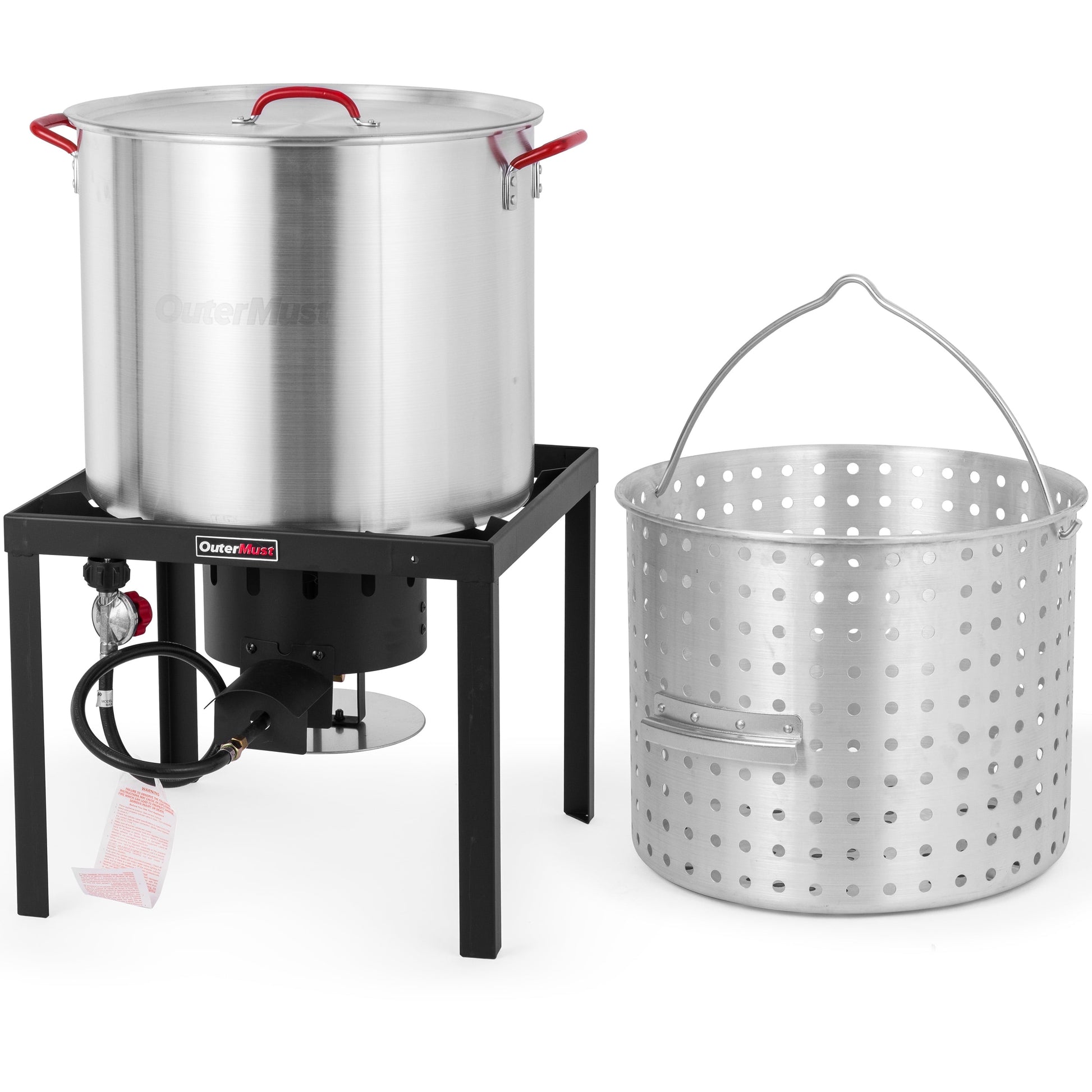 OuterMust 80 Qt. Crawfish Boiler Crab Boil Pot and Burner 110,000 BTU Aluminum Seafood Boil Pot and Burner with 10 PSI Regulator for Cooking