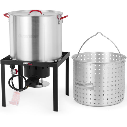 OuterMust 80 Qt. Crawfish Boiler Crab Boil Pot and Burner 110,000 BTU Aluminum Seafood Boil Pot and Burner with 10 PSI Regulator for Cooking