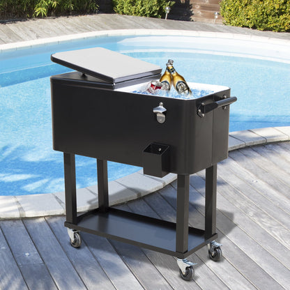 Outsunny 80 QT Rolling Cooling Bins Ice Chest on Wheels Outdoor Stand Up Drink Cooler Cart for Party, Red