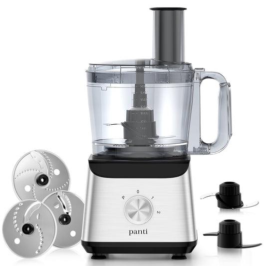 PANTI Food Processor & Vegetable Chopper for Slicing,Shredding,Mincing,Puree,Mixing and Doughing,12 Cups + Easy Clean Bowl Scraper, 2+P Speeds,Black and Stainless Steel