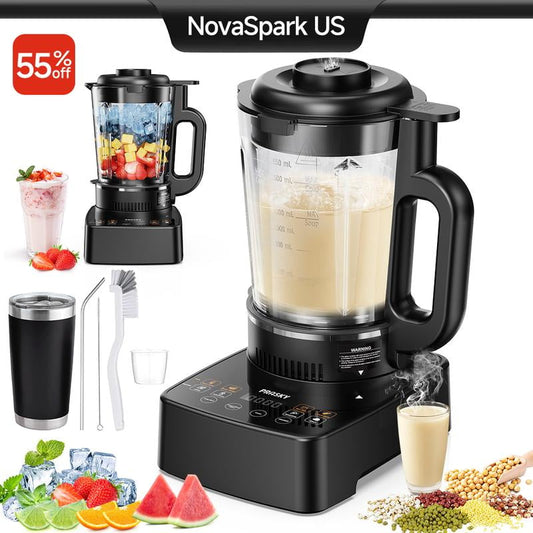 PRASKY 15-in-1 Heating Blender - Soy & Nut Milk Maker with 24H Delay | Makes Oat Milk, Juice, Baby Food | Self-Cleaning & Keep Warm Function