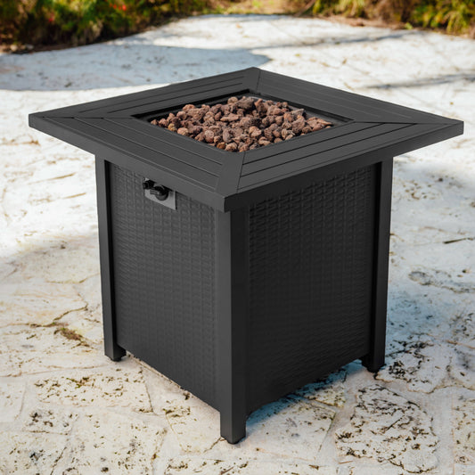 Phoneix 28” Propane Fire Pit Table for Outside with Lava Rocks, Weatherproof Protective Cover and Electronic Ignition, Black
