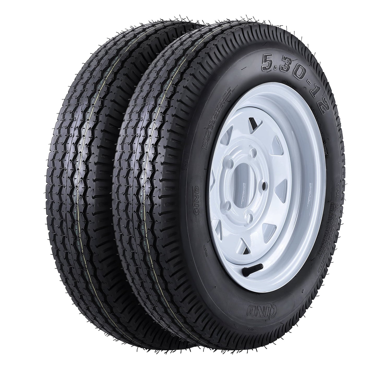 Pinypikaka 5.30-12 5.30x12 530-12 5.30-12 Trailer Tires with 12" Rims, 5 Lug on 4.5", Load Range C, 6PR Set of 2, Black
