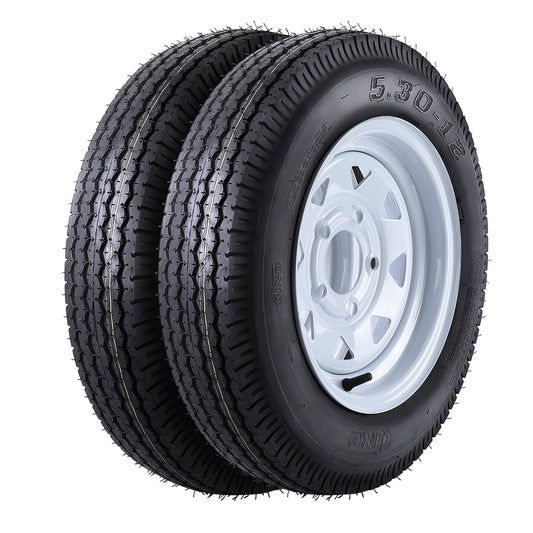 Pinypikaka 5.30-12 5.30x12 530-12 5.30-12 Trailer Tires with 12" Rims, 5 Lug on 4.5", Load Range C, 6PR Set of 2, Black
