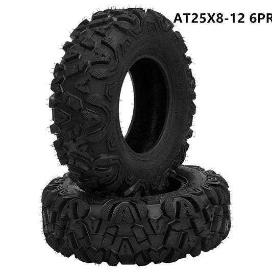 Pinypikaka Set of 2 25x8-12 ATV/UTV Tires 25x8x12 6PR TL All-Terrain Tires, Black