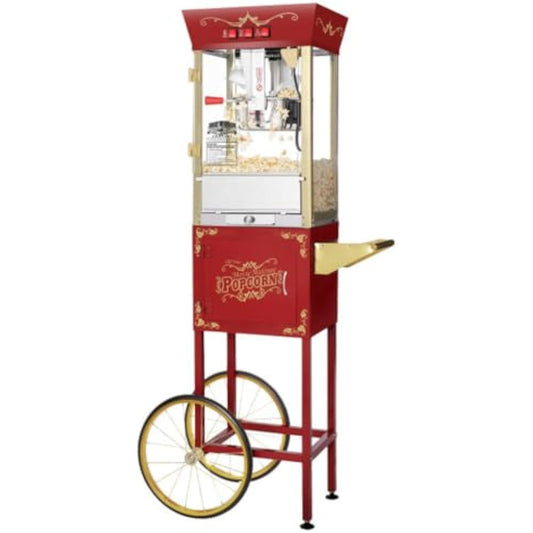 Popcorn Machine with Cart - 8oz Popper with Stainless-Steel Kettle, Warming Light, and Accessories