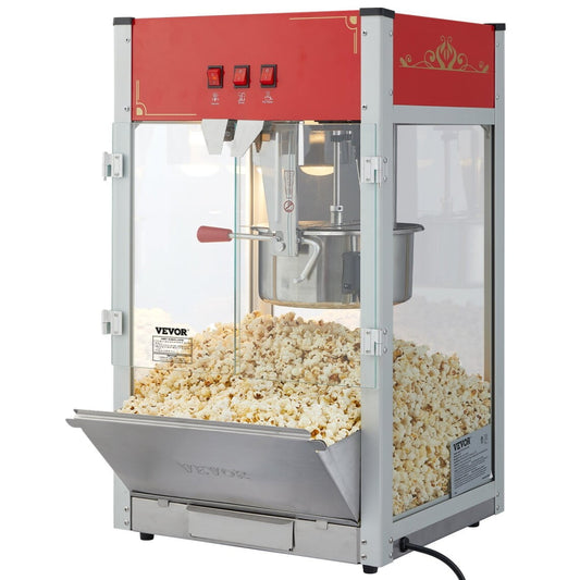 Popcorn Popper Machine with 12 OZ Stainless-Steel Kettle, 1440 W Countertop Popcorn Maker for 80 Cups Per Batch, Commercial Popcorn Maker with 3-Switch Control & Warming Light, Red