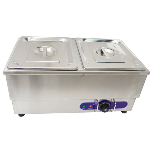 PreAsion 2 Pot Hot Dog Steamer Stove Bun Warmer Canteen Buffet Steam Heater Table Stainless Steel