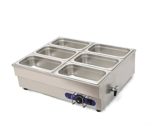 PreAsion 6-Pot Bain-Marie Buffet Food Warmer 6INCH Deep Pan Double Row Countertop Steam Table