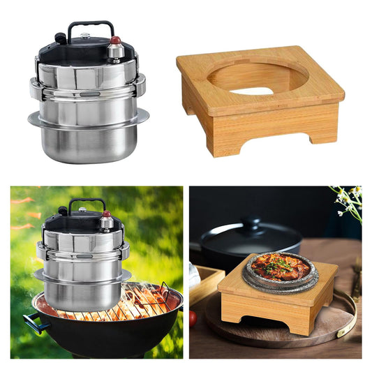 Pressure Cookers,Small Pressure Cookers Stainless Steel Cookware,mini Pressure Cookers campingp canners,2L Pressure Cookers Hot Pads Wooden table mat ,Hot Pads Wooden table mat Dishes Pot Bowl