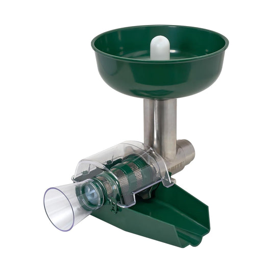 Products BigBite Juicer Attachment for Meat Grinders, Juices Fruits and More, Stainless Steel and Plastic, Green and Silver