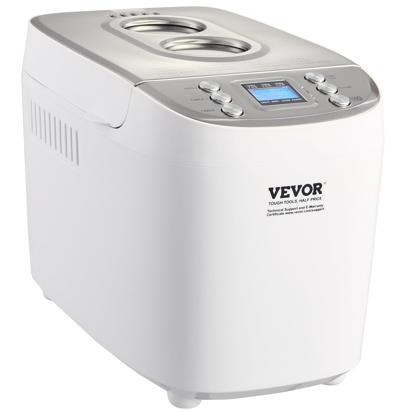 Programmable Bread Maker, 15-in-1 3LB Automatic Dough Machine, Gluten Free Bread Setting, Whole Wheat Bread Making, Digital Control, 3 Loaf Sizes & Crust Colors, White
