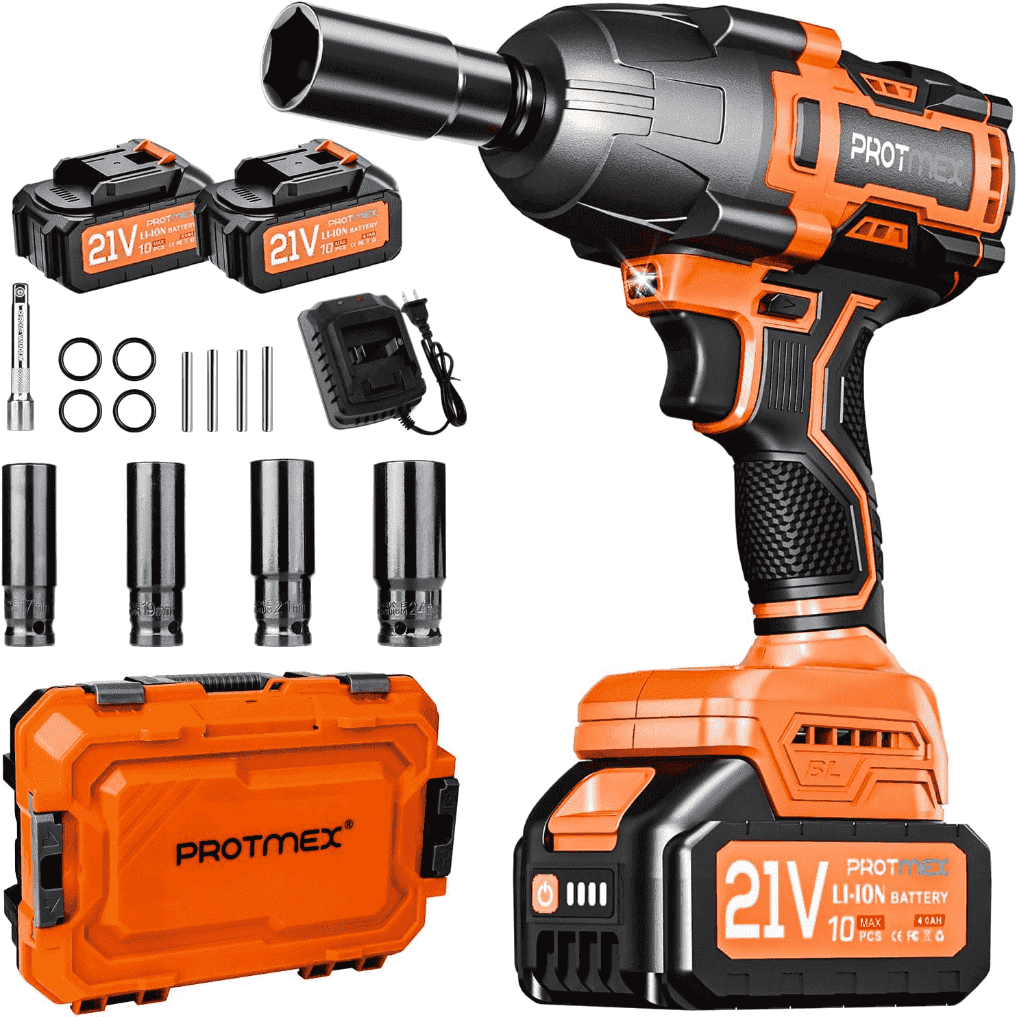 Protmex Cordless 900Ft-lbs Impact Wrench, 4000mAh Battery, 3500 RPM