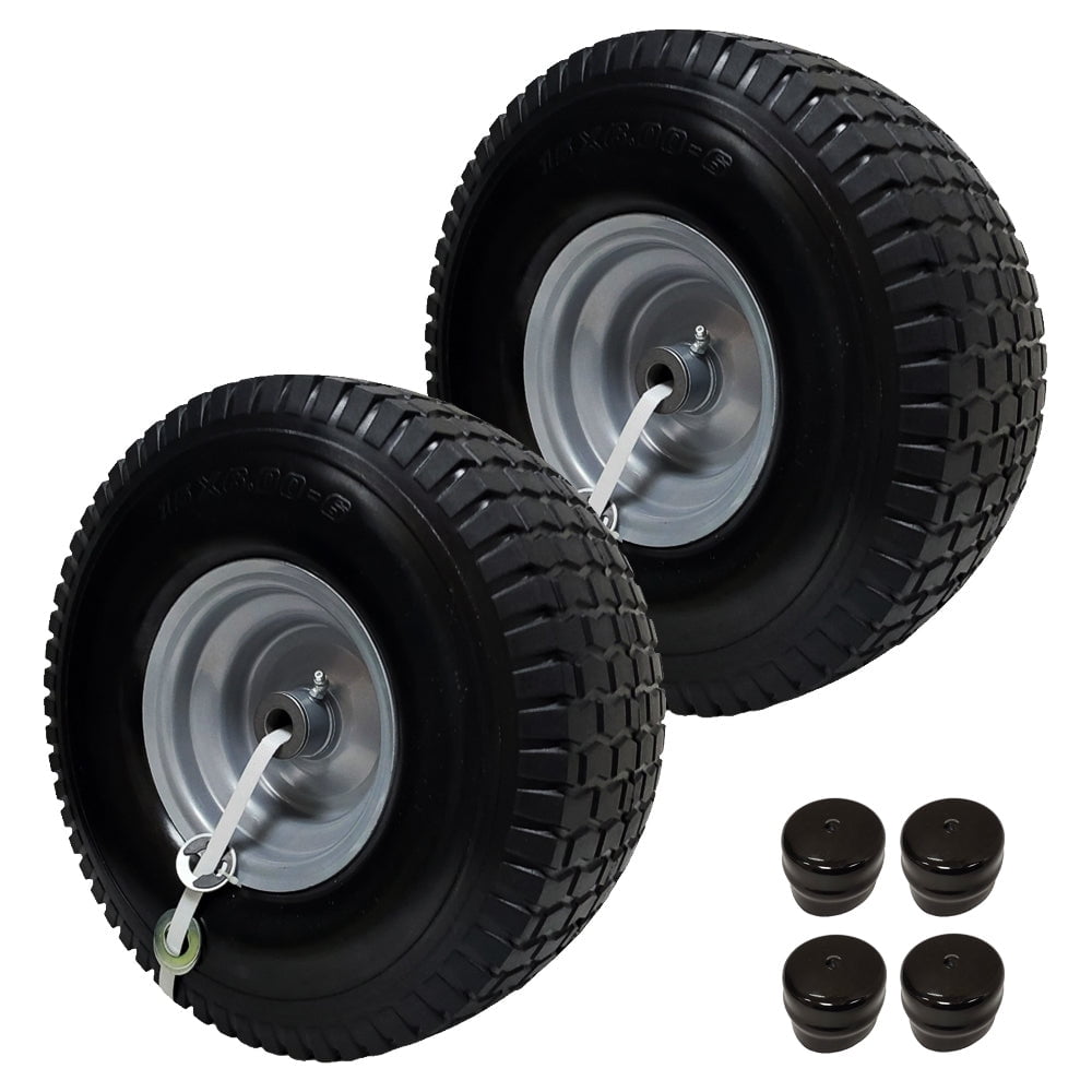 Proven Part 2-Pack No Flat Foam Front Tire and Rim 15x6-6 For Craftsman For MTD For Cub Cadet With Dust Caps