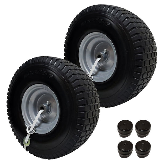 Proven Part 2-Pack No Flat Foam Front Tire and Rim 15x6-6 For Craftsman For MTD For Cub Cadet With Dust Caps