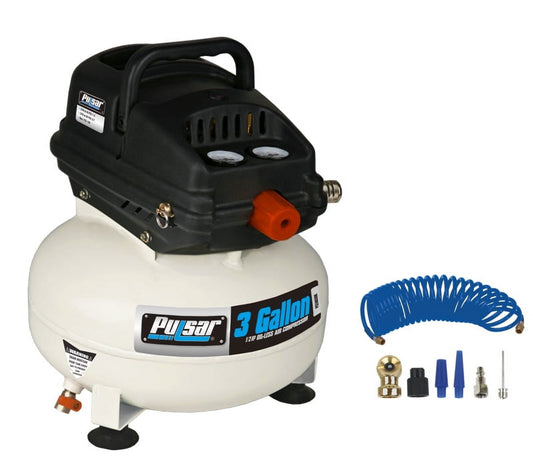 Pulsar 3 Gallon Oil-Free Pancake Air Compressor with Air Hose and Accessory Kit, 6 Piece