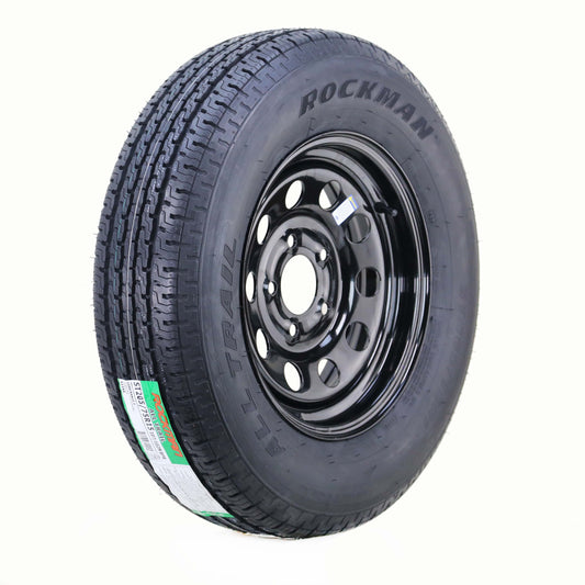 ROCKMAN Trailer Tire Wheel Assembly ST205/75R15 8-Ply D 107M 5 Lug on 5" PCD Black Mod Rim