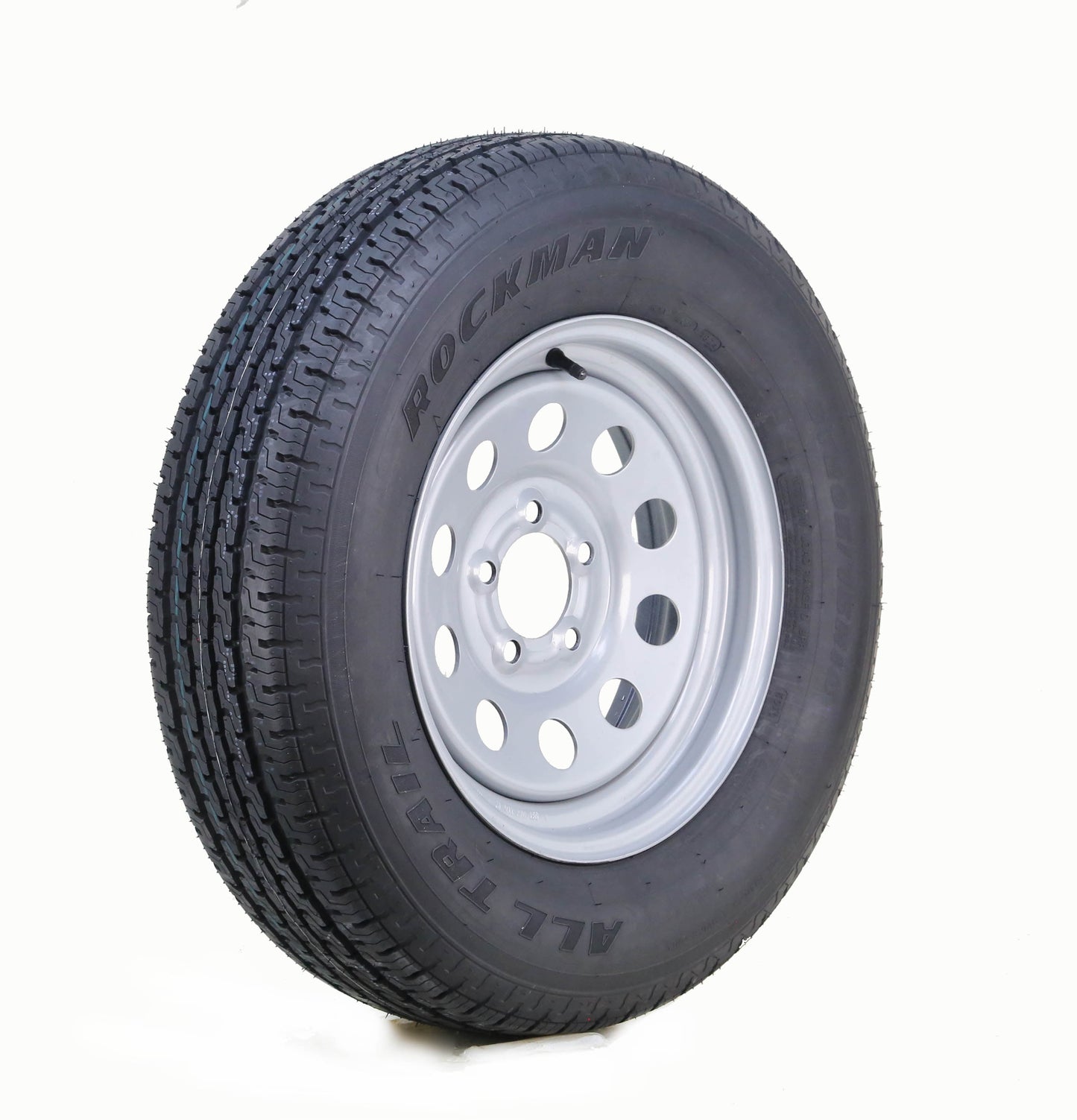 ROCKMAN Trailer Tire Wheel Assembly ST205/75R15 8-Ply D 107M 5 Lug on 5" PCD Silver Mod Rim
