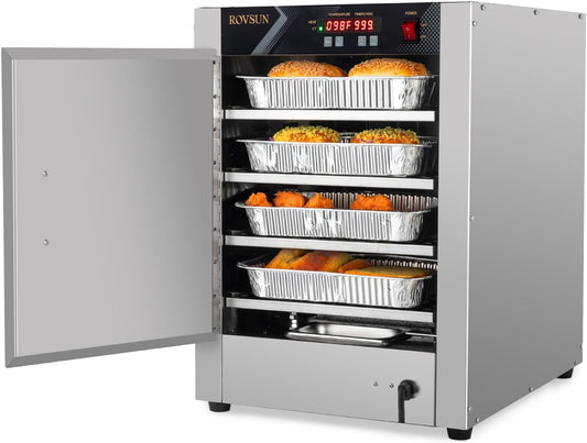 ROVSUN Hot Box Food Warmer Countertop, 4-Tier Pizza Warmer Pretzel Warmer, Hot Holding Cabinet Commercial Electric Food Warmer w/Removable Shelves Water Tray for Catering Buffet Restaurant, 110V 800W