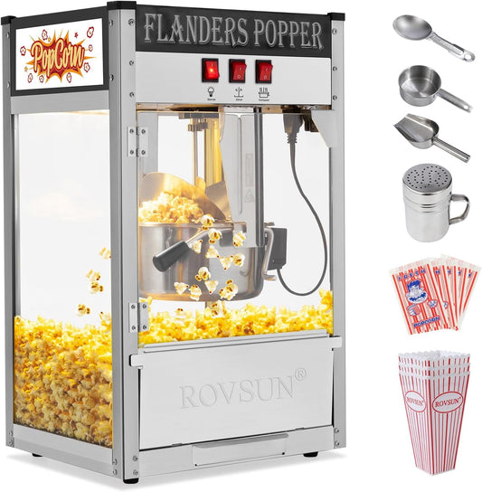 ROVSUN Popcorn Machine with 10 Ounce Kettle Makes Up to 4 Gallons, Countertop Popcorn Maker Commercial Popcorn Machine w/Stainless Steel Scoop, Oil Spoon & 3 Popcorn Cups, Black