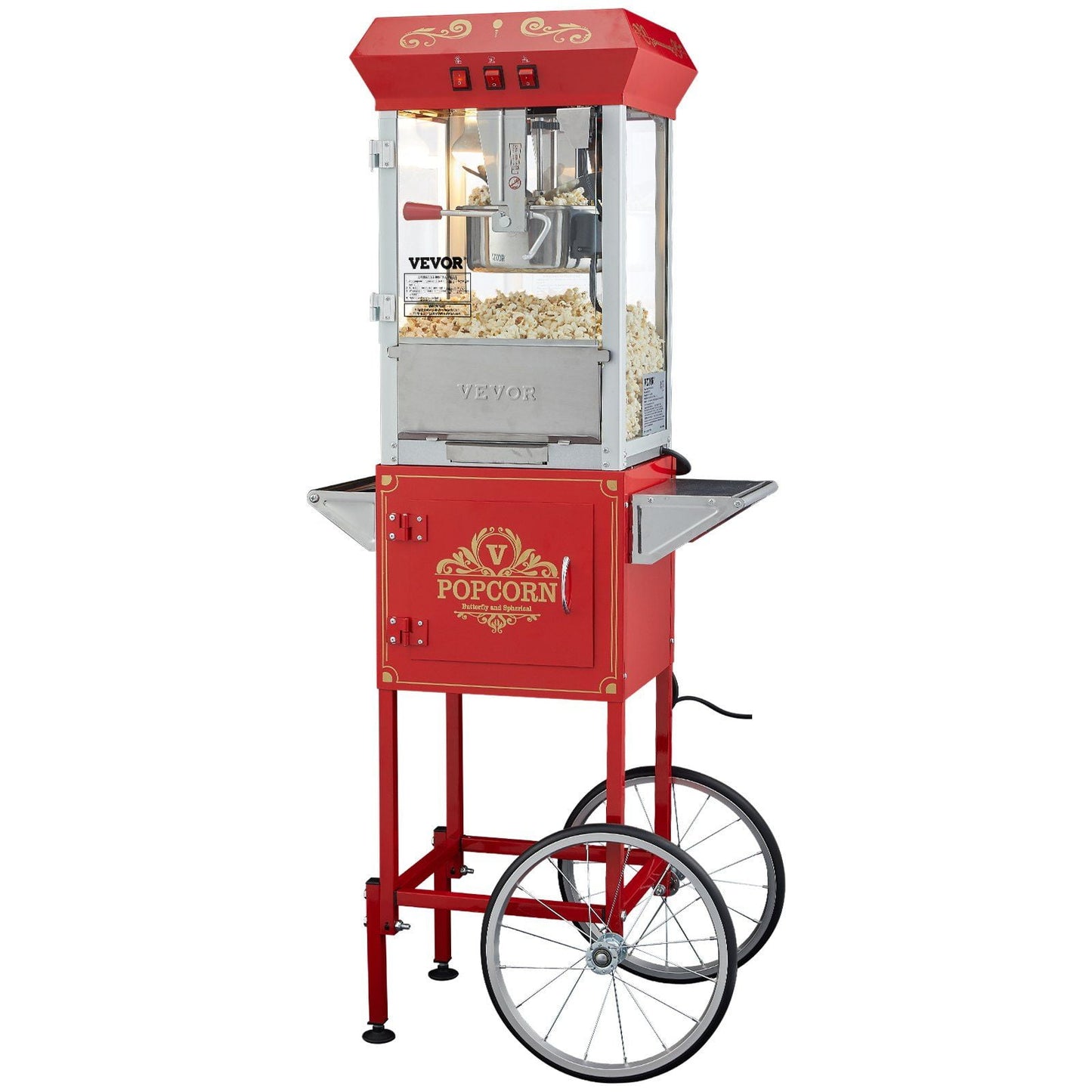Red 850W Popcorn Maker – 8 Oz Capacity, 48 Cups, Mobile Cart Included