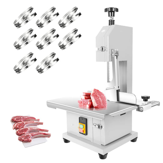 POWKOL Electric Meat Cutting Machine, 1000 W Electric Bone Meat Cutter with 19 In x 14 In Worktable, Restaurant Kitchens Use Butcher Bandsaw, for Pork, Steak, Bone  Cutting, Silver