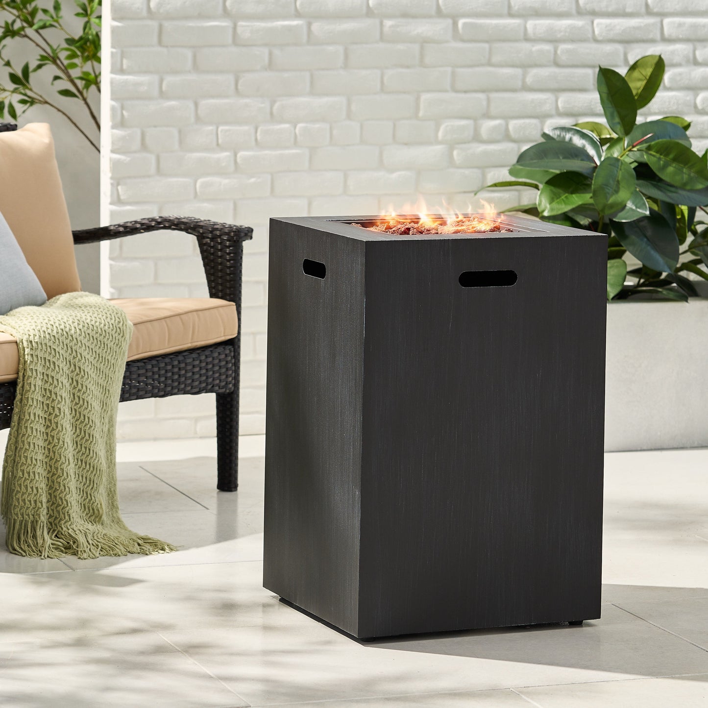Reign Metal Outdoor 30,000 BTU Square Fire Column, Brushed Black
