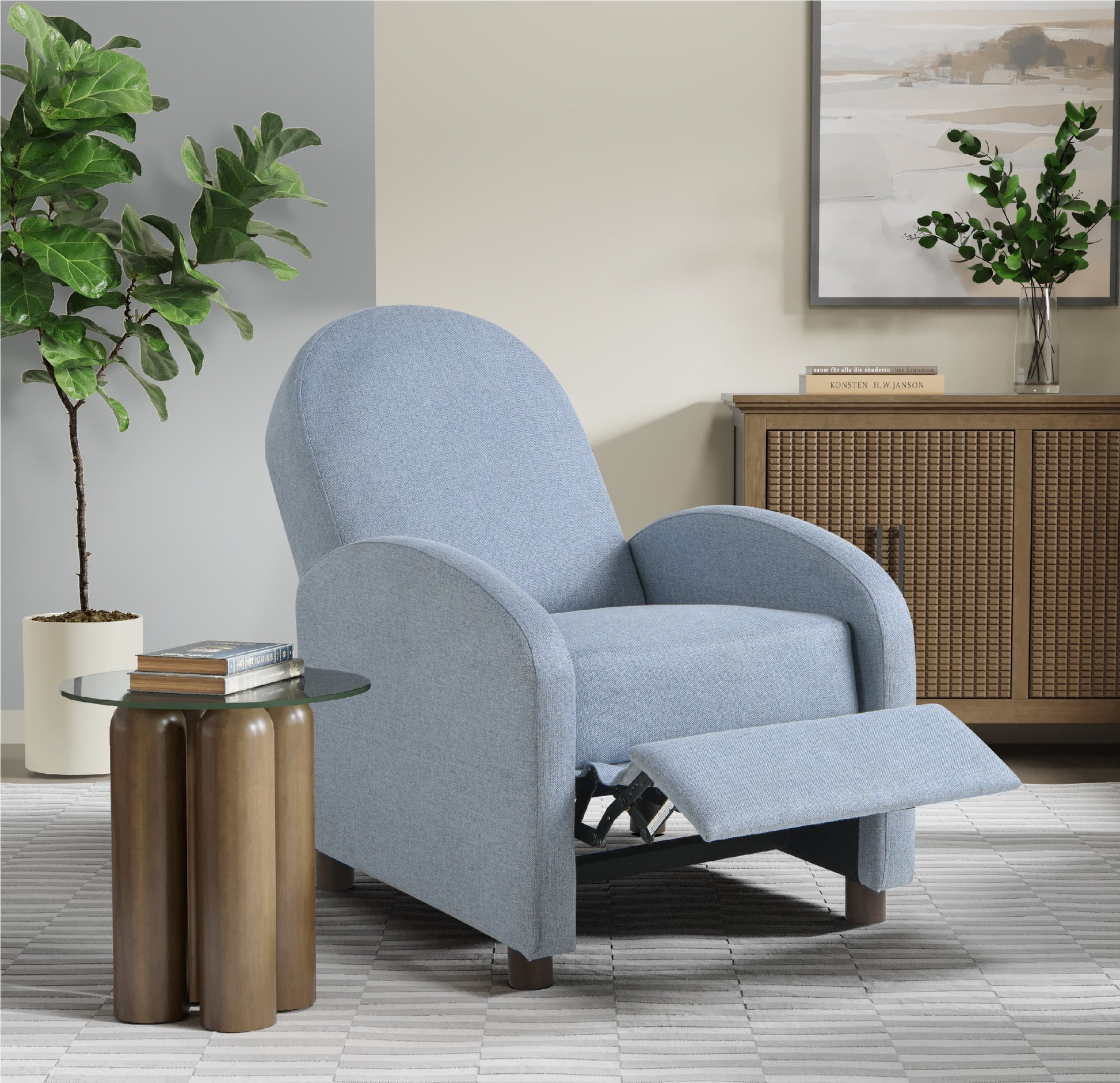 Relax-A-Lounger Lansing Modern Pushback Recliner, Blue Fabric