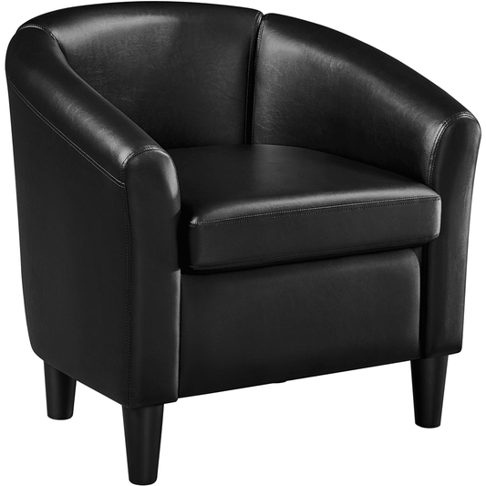 Renwick Faux Leather Barrel Chair With Curved Armrest, Black