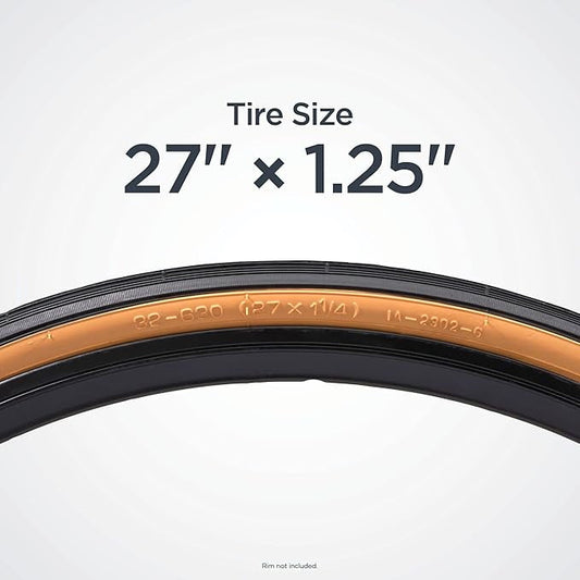 Replacement Bike Tire, 27" x 1.25" Road Bike Tire, Smooth Tread, Steel Bead Construction, Fits Internal Rim Widths 15mm-20mm, PSI Range 60 to 80