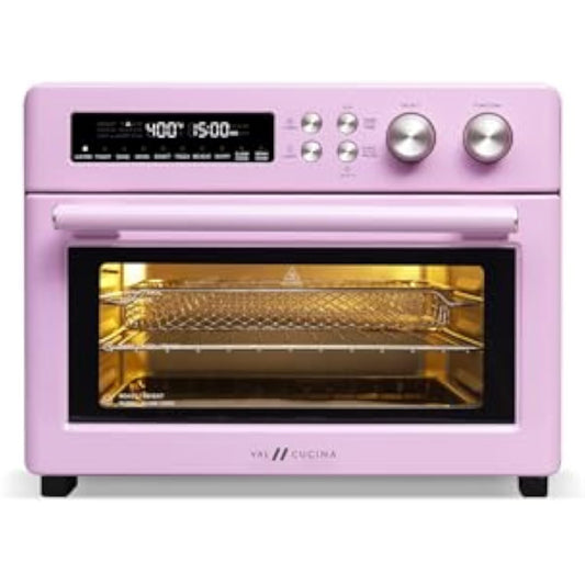 Retro Style Infrared Heating Air Fryer Toaster Oven, Extra Large Countertop Convection Oven 10-in-1 Combo, 6-Slice Toast, Enamel Baking Pan Easy Clean with Recipe Book, Classic Pink Color