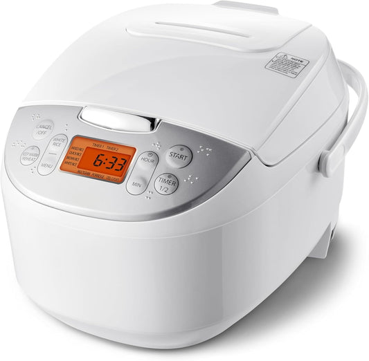 Rice Cooker 6 Cup Uncooked – Japanese Rice Cooker with Fuzzy Logic Technology, 7 Cooking Functions, Digital Display, 2 Delay Timers and Auto Keep Warm, Non-Stick Inner Pot, White