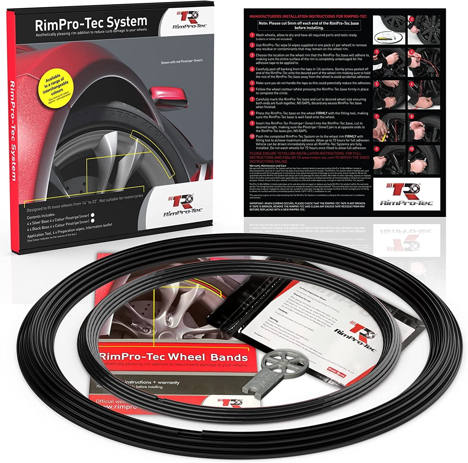 RimPro-Tec Rim Protector Car Rim, Black Outer with 4X Inner Black From 13” To 22”