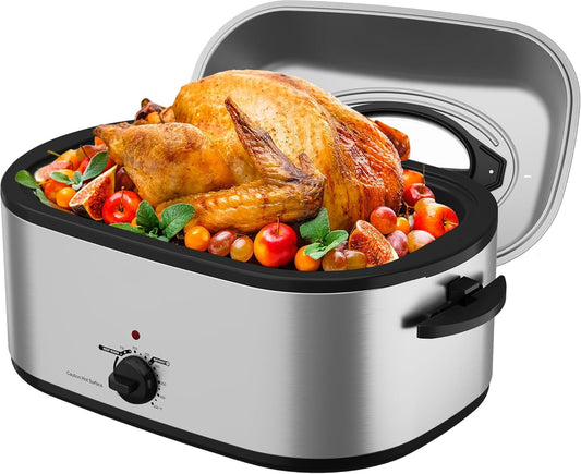Roaster Oven 28 Quart, Electric Roaster Oven with Visible & Self-Basting Lid, Turkey Roaster Oven with Removable Pan & Rack, Variable Temperature Control, Stainless Steel, Silver, ZER008SL