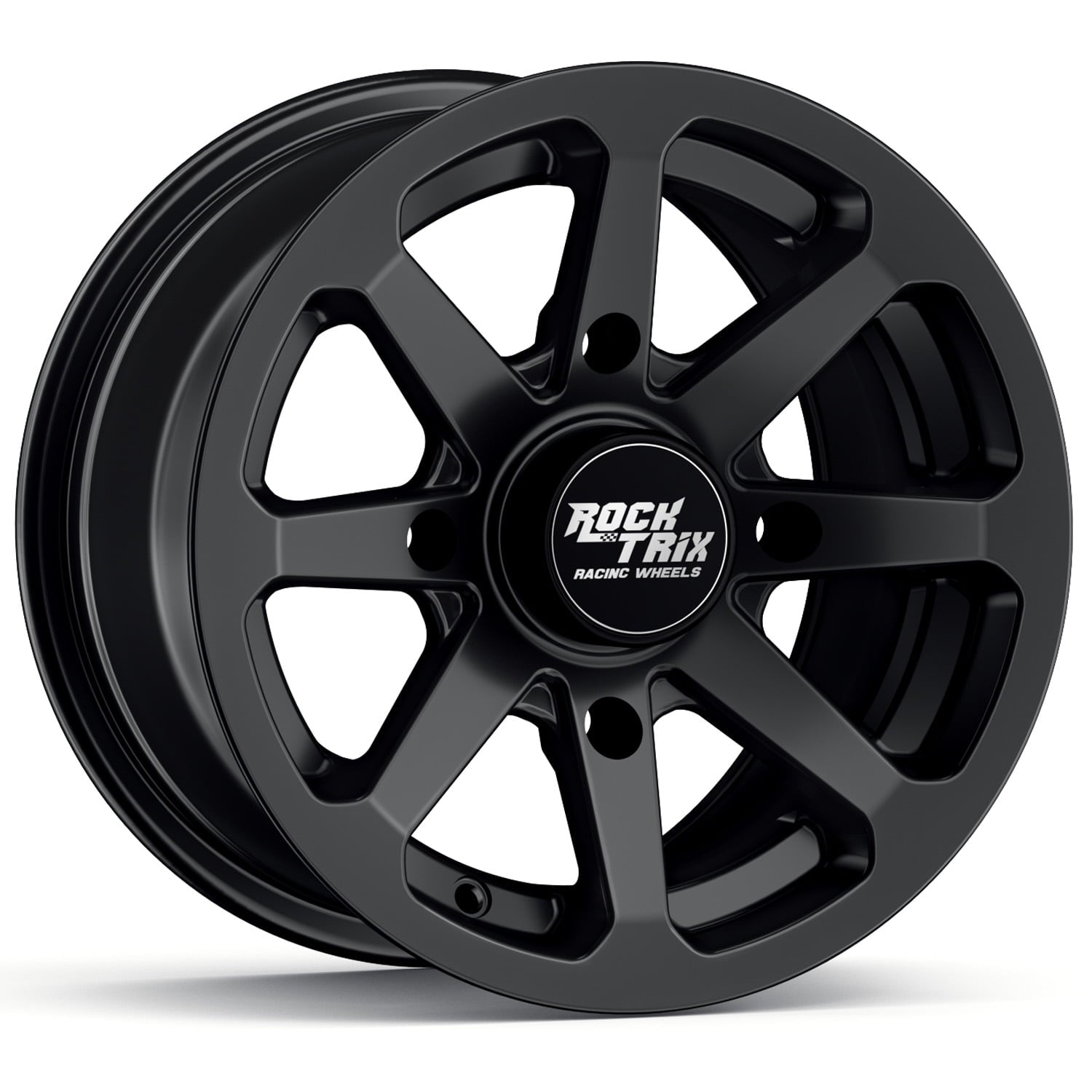 RockTrix RT102 12in ATV Wheel Rim 12x7 Matte Black, 4x156 Bolt Pattern, 4+3 offset, Compatible with Polaris Sportsman RZR Ranger (4/156)