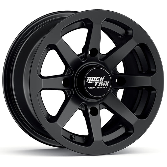 RockTrix RT102 12in ATV Wheel Rim 12x7 Matte Black, 4x156 Bolt Pattern, 4+3 offset, Compatible with Polaris Sportsman RZR Ranger (4/156)