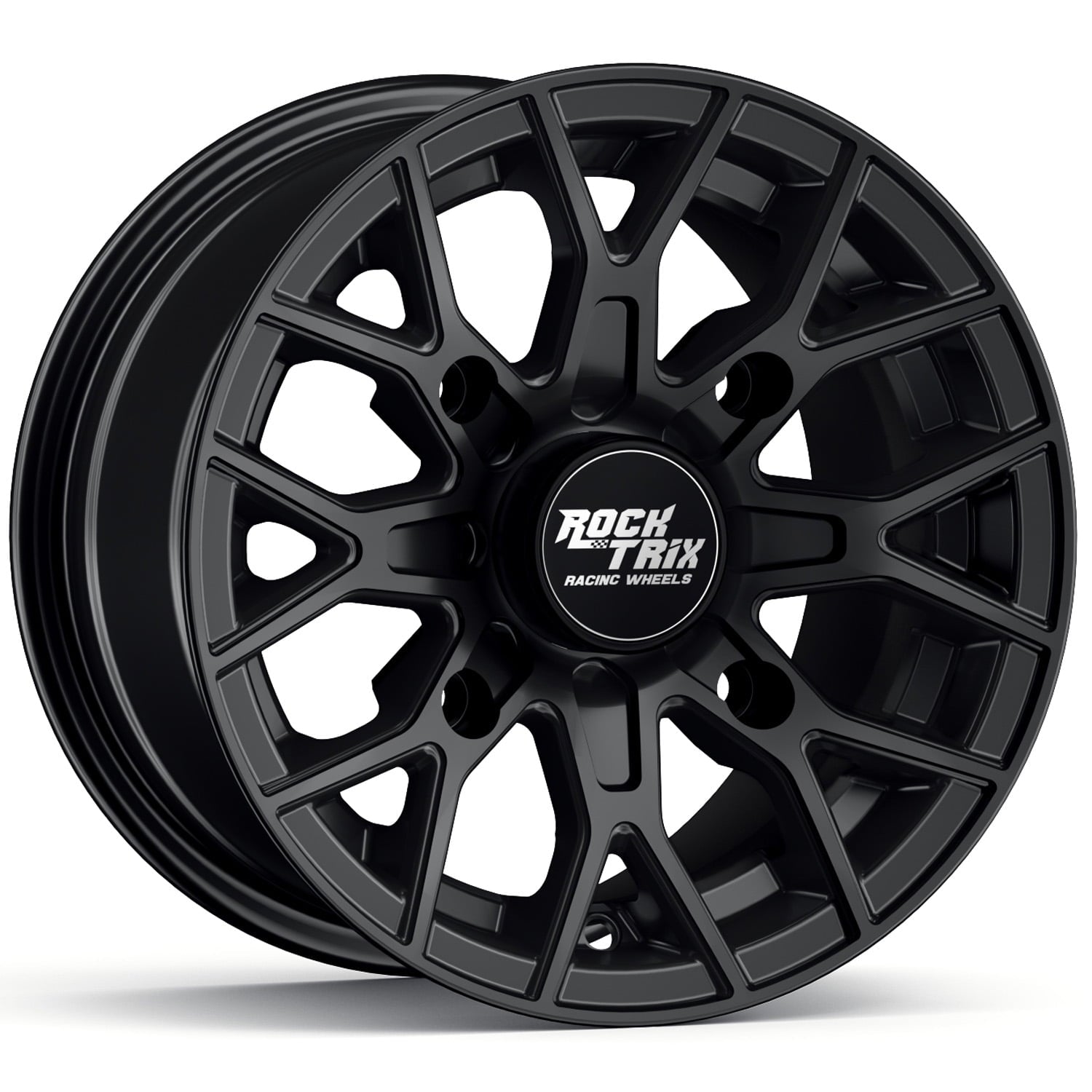 RockTrix RT104 14in ATV Wheel Rim 14x7 Matte Black 4x137, 5+2 Offset, Compatible with Bombardier Outlander CanAm Can-Am Can Am Commander Maverick Renegade Kawasaki 4/137